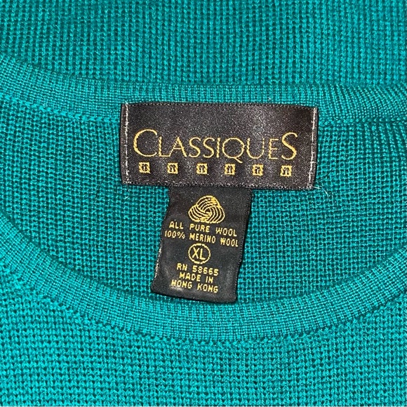 CLASSIQUES Vintage 80’s Pure Wool Pullover Green Sweater Women’s Size XL - Picture 5 of 8